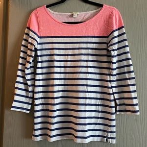 J. Crew | Hot Pink & Navy Striped 3/4 Sleeve